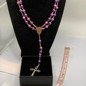 Purple Pearl rosary. New in Gift Tin
